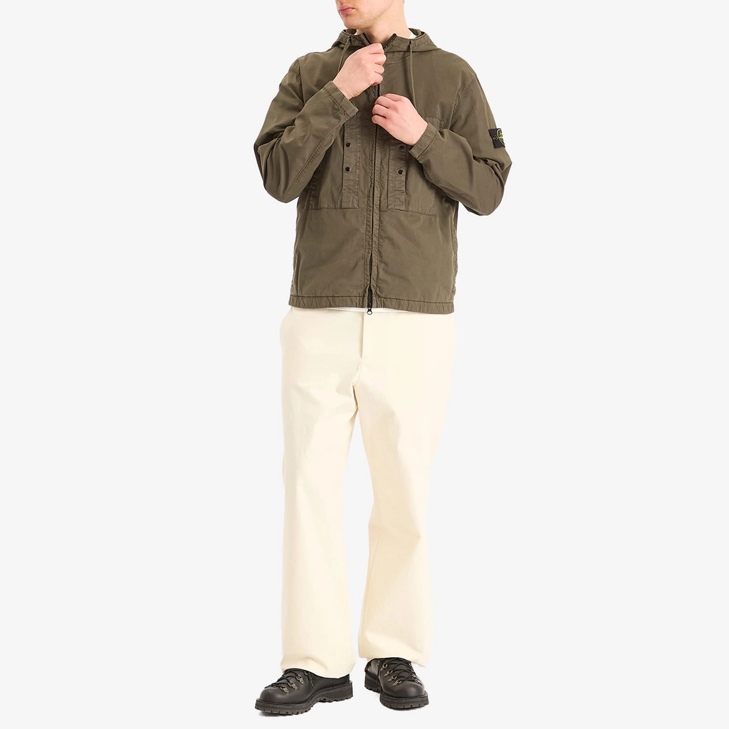 Stone Island Men's Supima Cotton Twill Stretch-TC Hooded Jacket Military Green